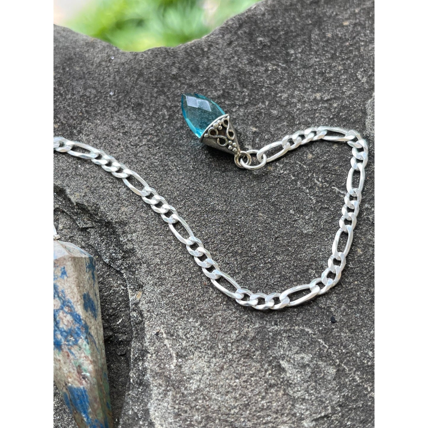 Luxury Chrysocolla Pendulum with Blue Topaz Handle | Sterling Silver Chain | Handmade Crystal Pendulum | Divination Tool | One-of-a-Kind