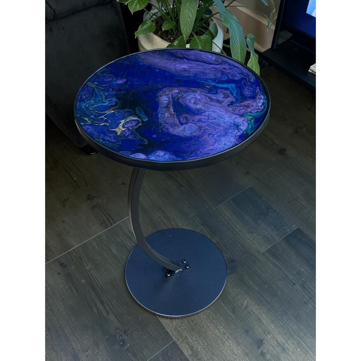 Midnight Tide Side Table | Original Resin Art Furniture | Hand Painted Accent Table | Modern Ocean Inspired Decor | One of a Kind