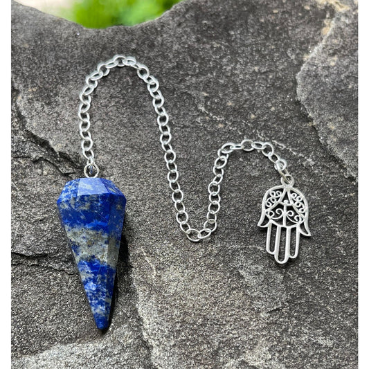 Lapis Lazuli Pendulum with Sterling Silver Hamsa Hand