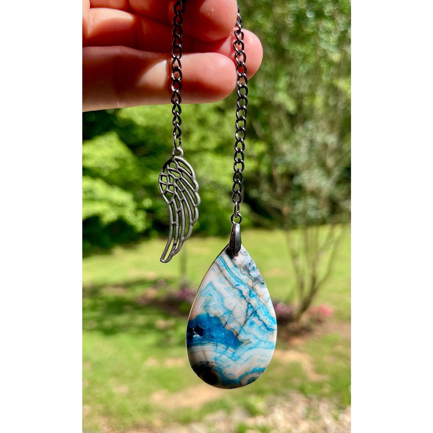 Designs by Imogen Art™ Pocket Peace Collection – One-of-a-Kind Crazy Lace Agate Meditation Stone with Angel Wing | Pocket Comfort Stone |