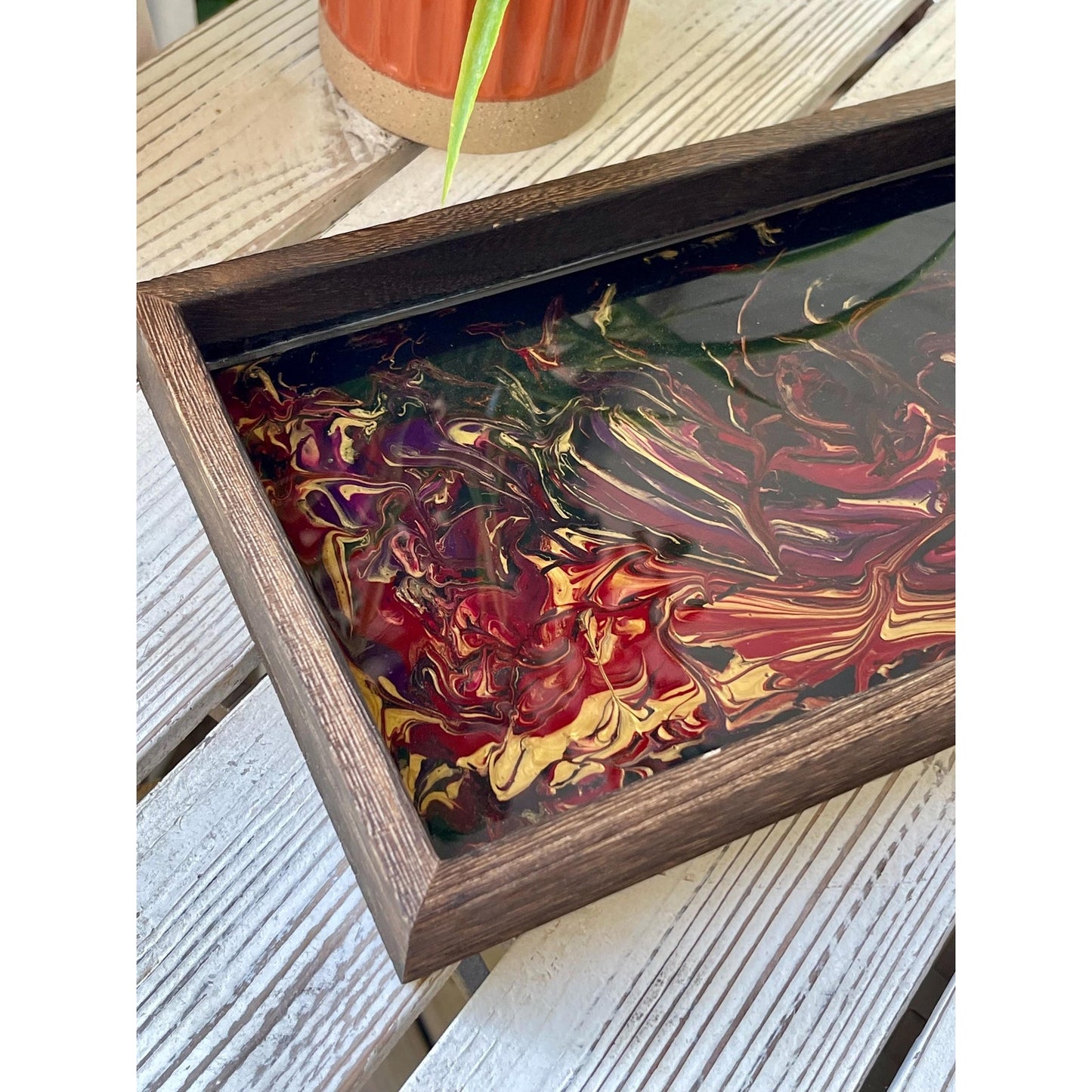 Obsidian Fire Resin Tray • Handmade Vanity Tray •