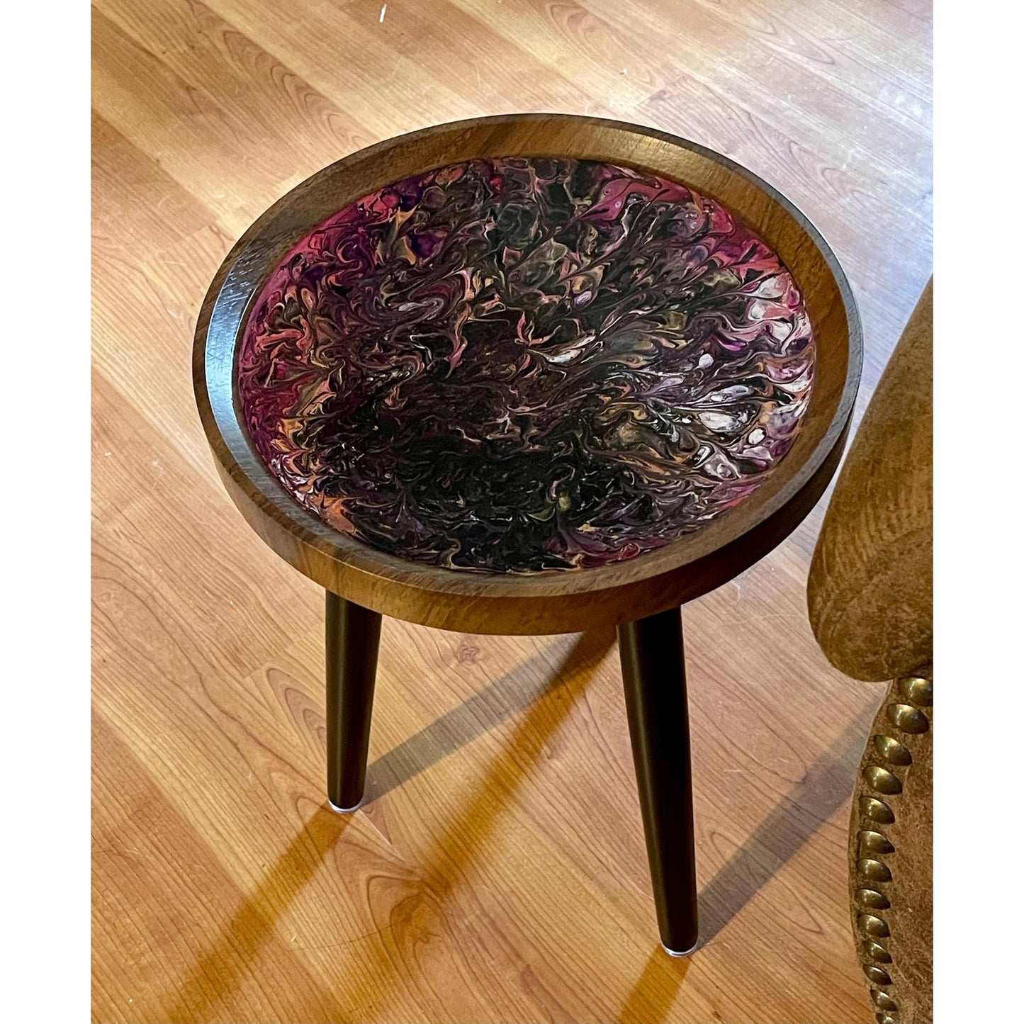 Handmade Resin Art Side Table – Acrylic Pour Accent Table – One of a Kind Modern Decor – Small End Table – Functional Art Furniture