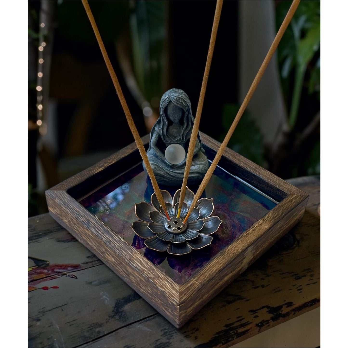 Sacred Lotus Collection No. 4 | Mystic Goddess Lotus Incense Holder | Keeper of Ancient Wisdom | Handmade Resin Meditation Altar | Spiritual