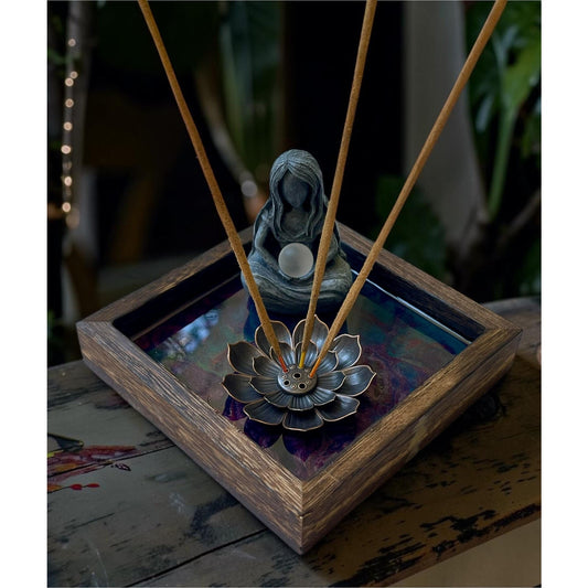 Sacred Lotus Collection No. 4 | Mystic Goddess Lotus Incense Holder | Keeper of Ancient Wisdom | Handmade Resin Meditation Altar | Spiritual