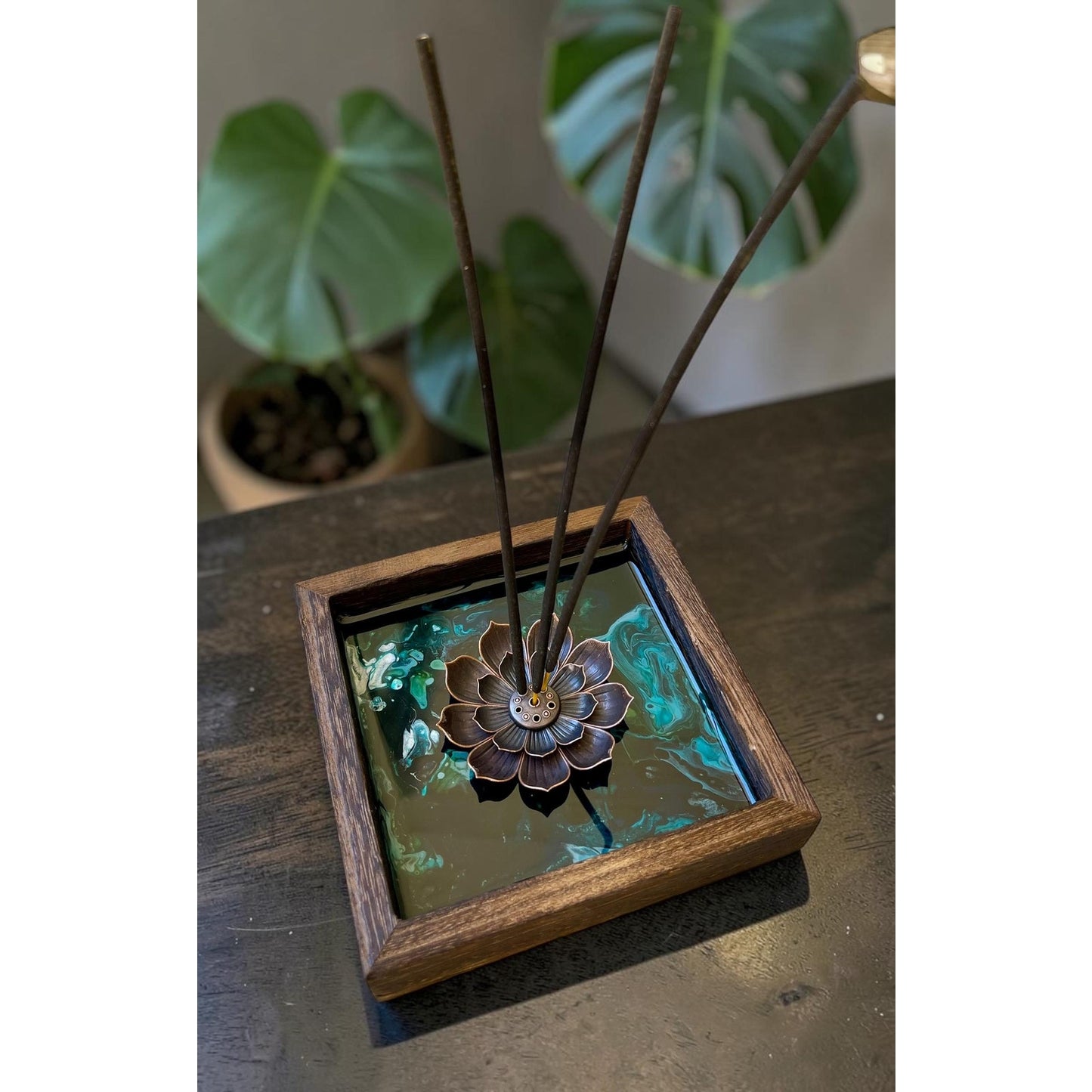 Glacial Vein Collection Lotus Incense Burner Resin Art Decor | Turquoise Lotus Burner | Meditation Altar Decor | 4 Inch