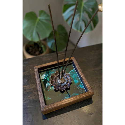 Glacial Vein Collection Lotus Incense Burner Resin Art Decor | Turquoise Lotus Burner | Meditation Altar Decor | 4 Inch