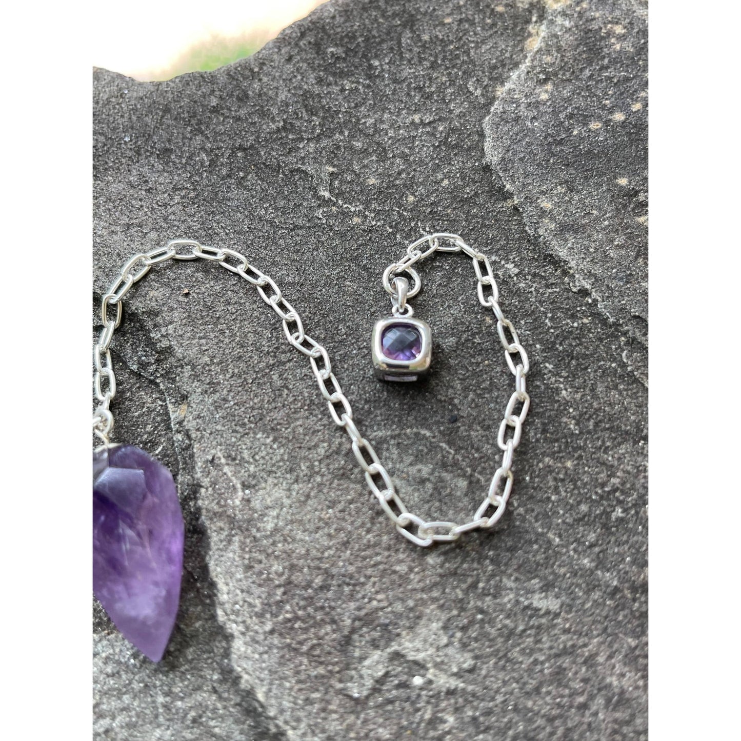 Amethyst Pendulum with Sterling Silver Amethyst Handle | Crystal Dowsing Pendulum | Divination Tool | Reiki Pendulum Handmade Spiritual Gift