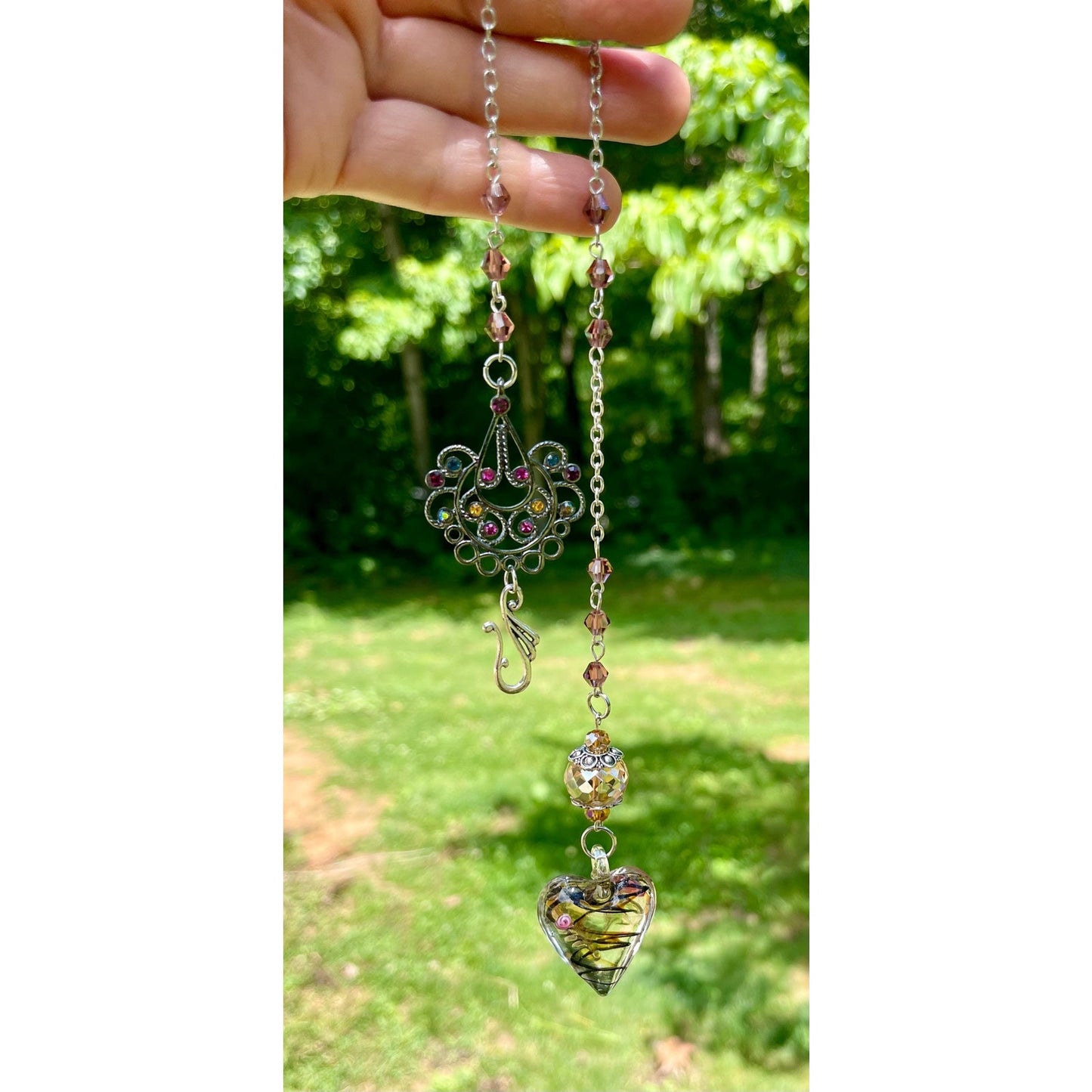Handmade Glass Heart Sun Catcher | Crystal Window Hanging | Vintage Inspired Sun Catcher
