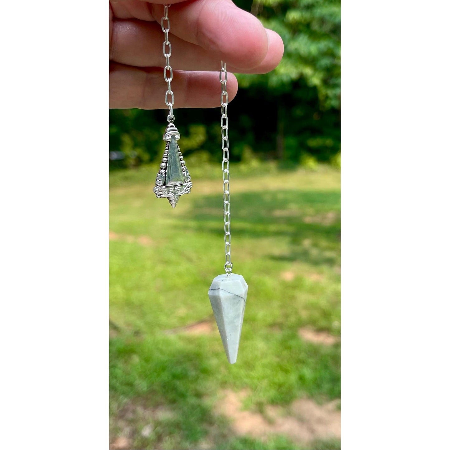 Luxury Serpentine Pendulum with Sterling Silver Handle & Chain | Handcrafted Crystal Divination Tool | Reiki Meditation | One of a Kind