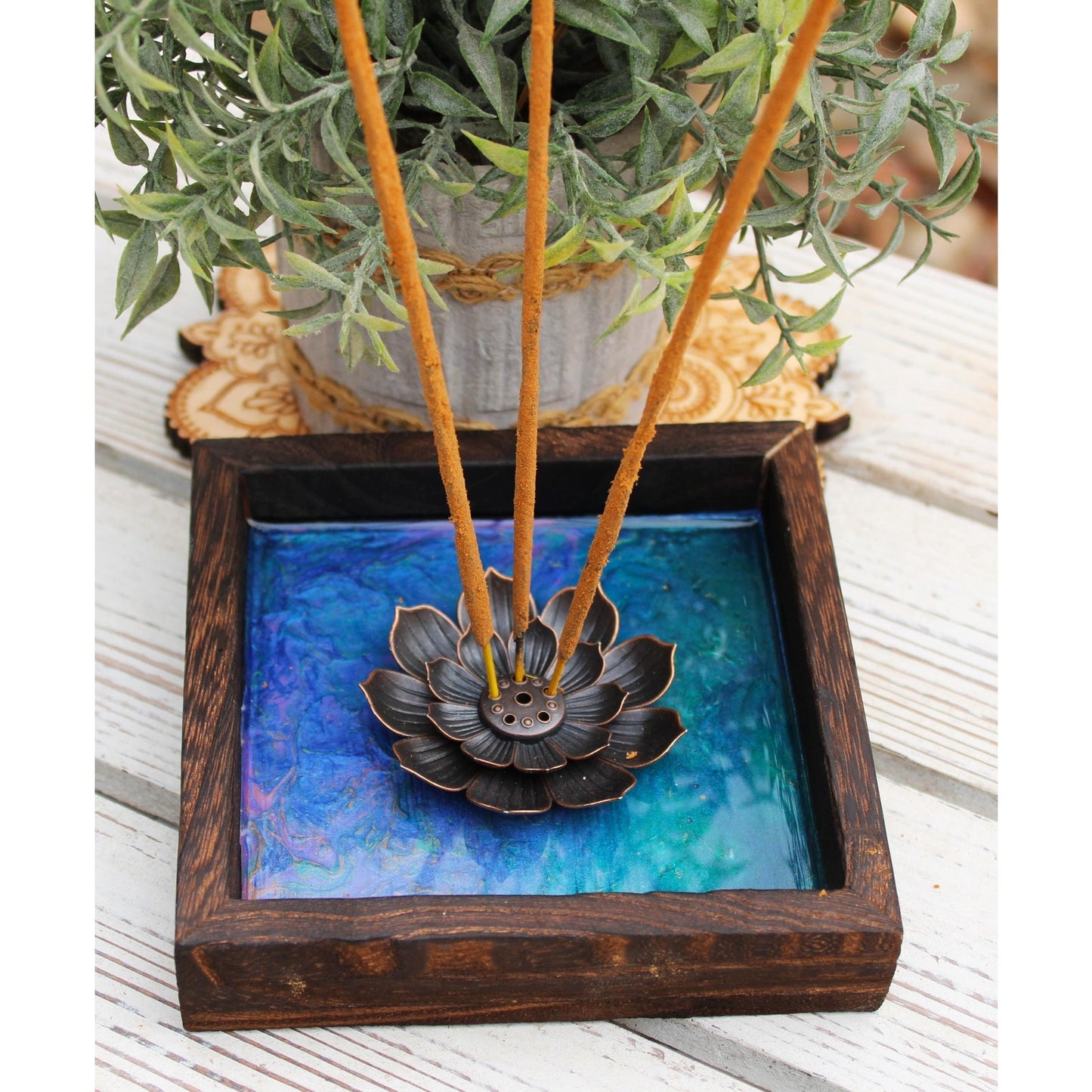 Hand Painted Lotus Incense Holder – Handmade Boho Incense Burner