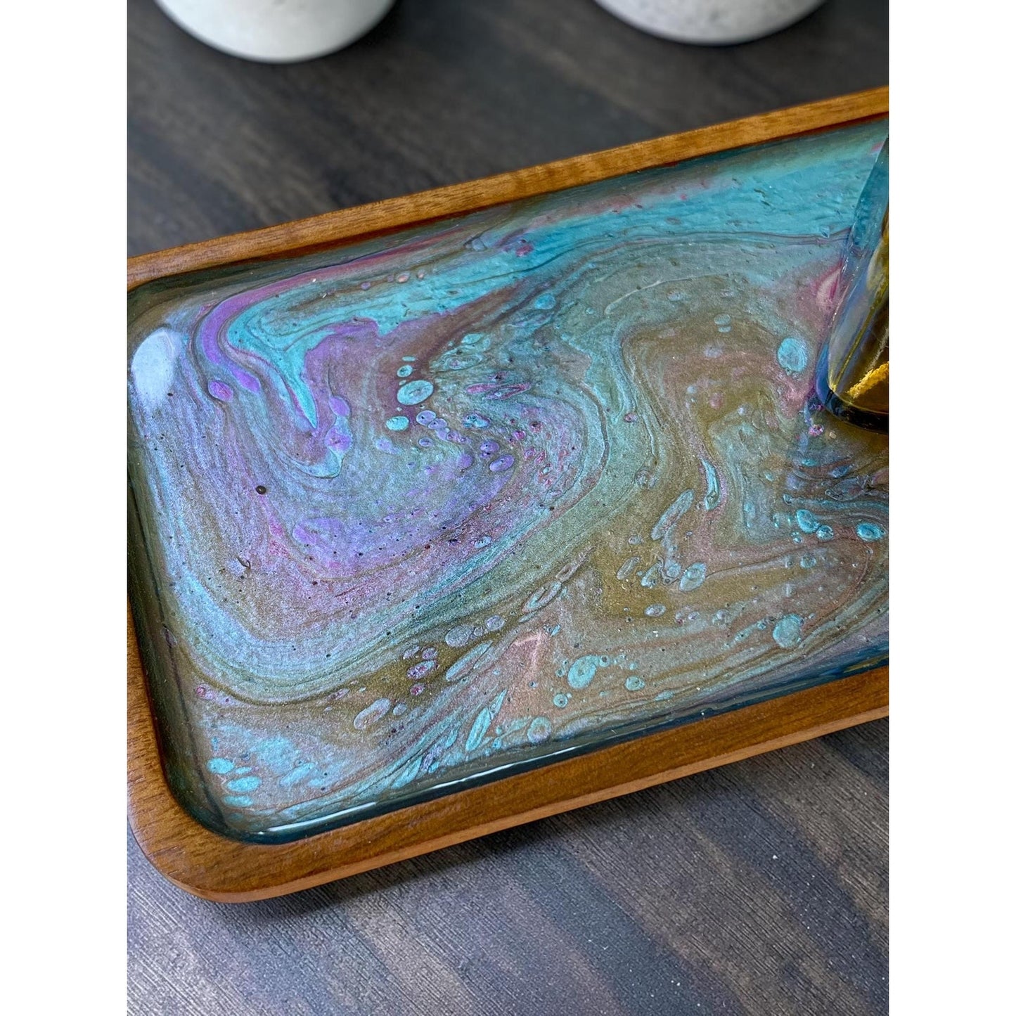 Handmade Resin Tray Set with Soy Candle & Dried Flowers | Small Vanity Tray | Boho Home Decor | Gift Set