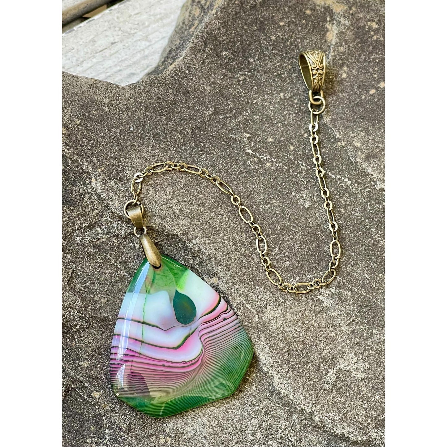 Designs by Imogen Art™ Pocket Peace Collection Green Purple Agate Meditation Stone | Pocket Comfort Stone | Mindfulness Gift