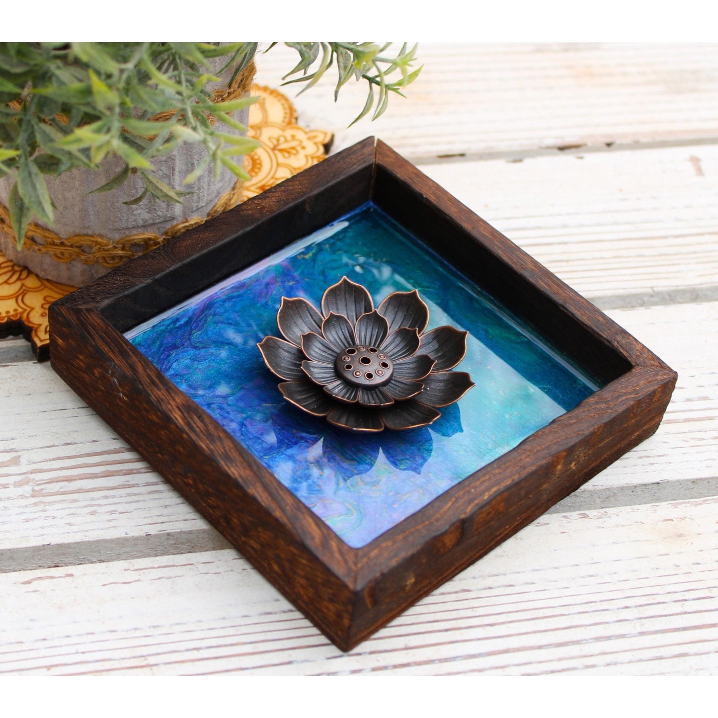 Hand Painted Lotus Incense Holder – Handmade Boho Incense Burner