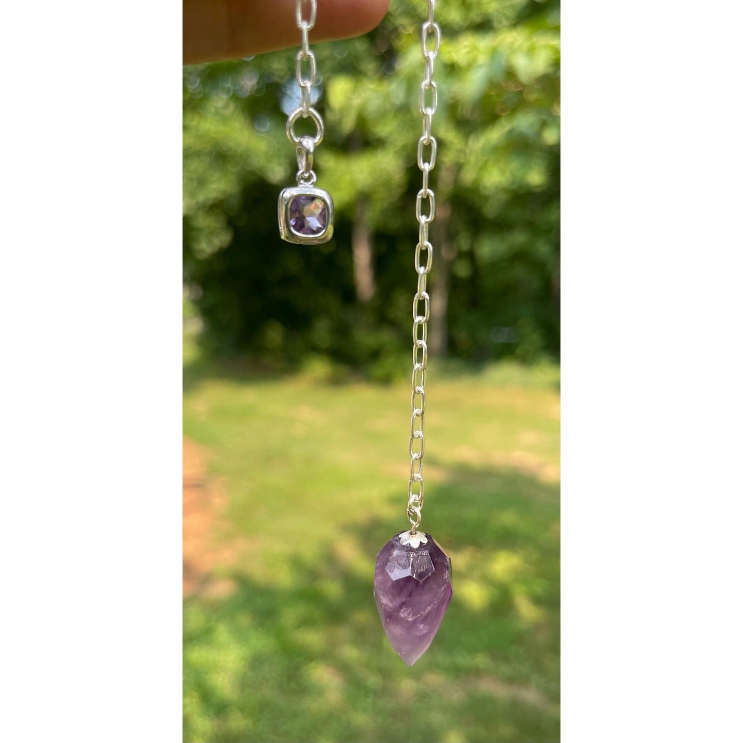 Amethyst Pendulum with Sterling Silver Amethyst Handle | Crystal Dowsing Pendulum | Divination Tool | Reiki Pendulum Handmade Spiritual Gift