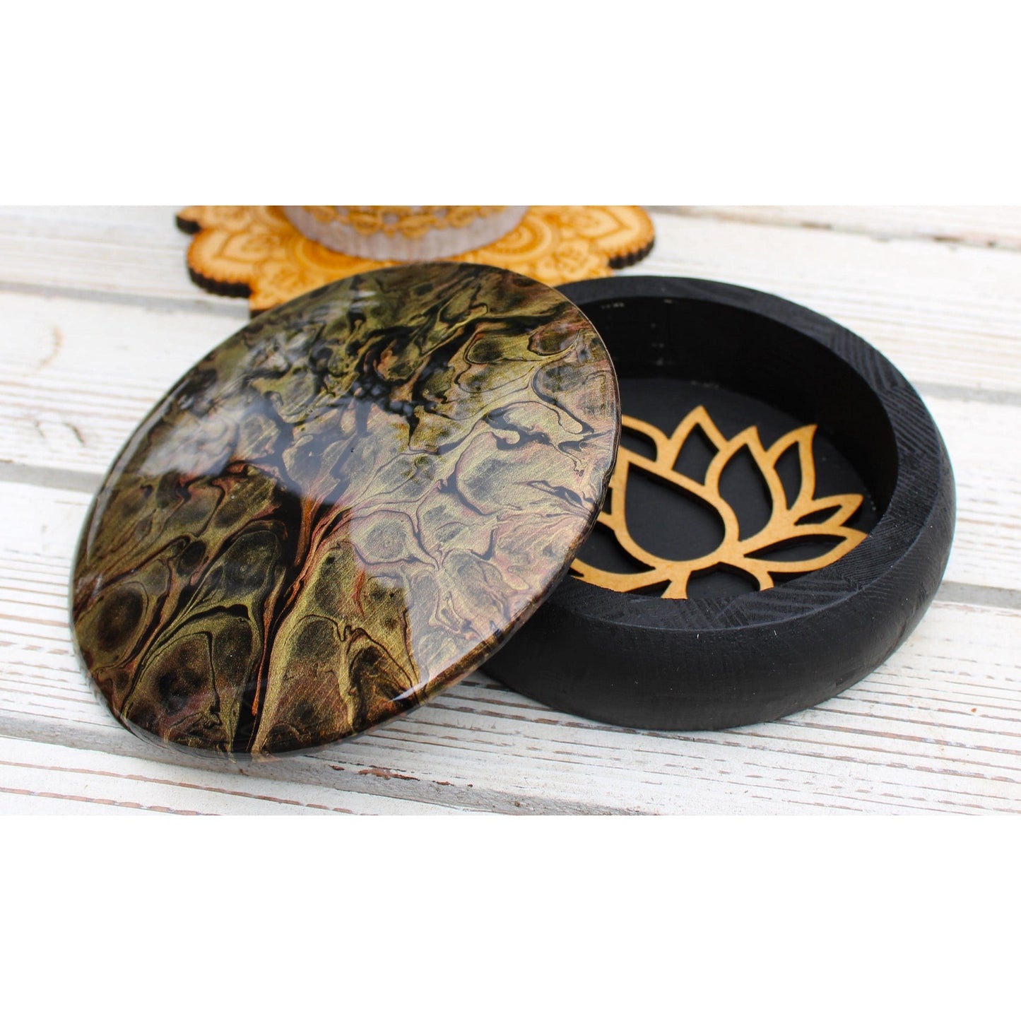 Black Gold Jewelry Box • Hand Painted Keepsake Box •