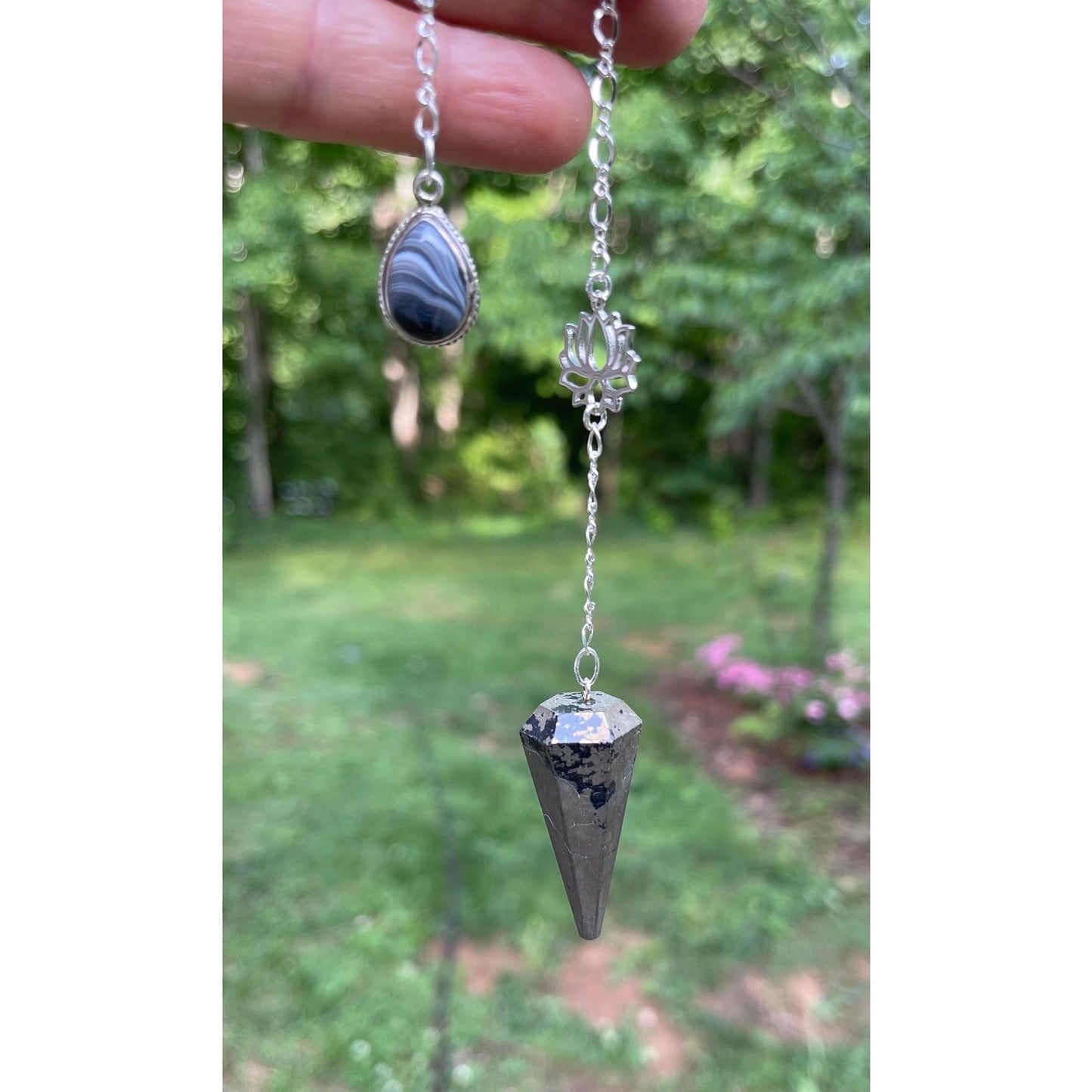 Sterling Silver Pyrite Pendulum with Black Onyx