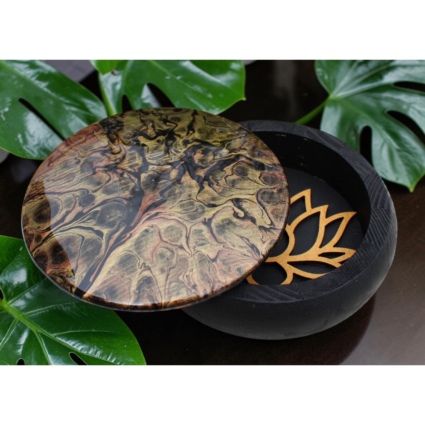 Black Gold Jewelry Box • Hand Painted Keepsake Box •