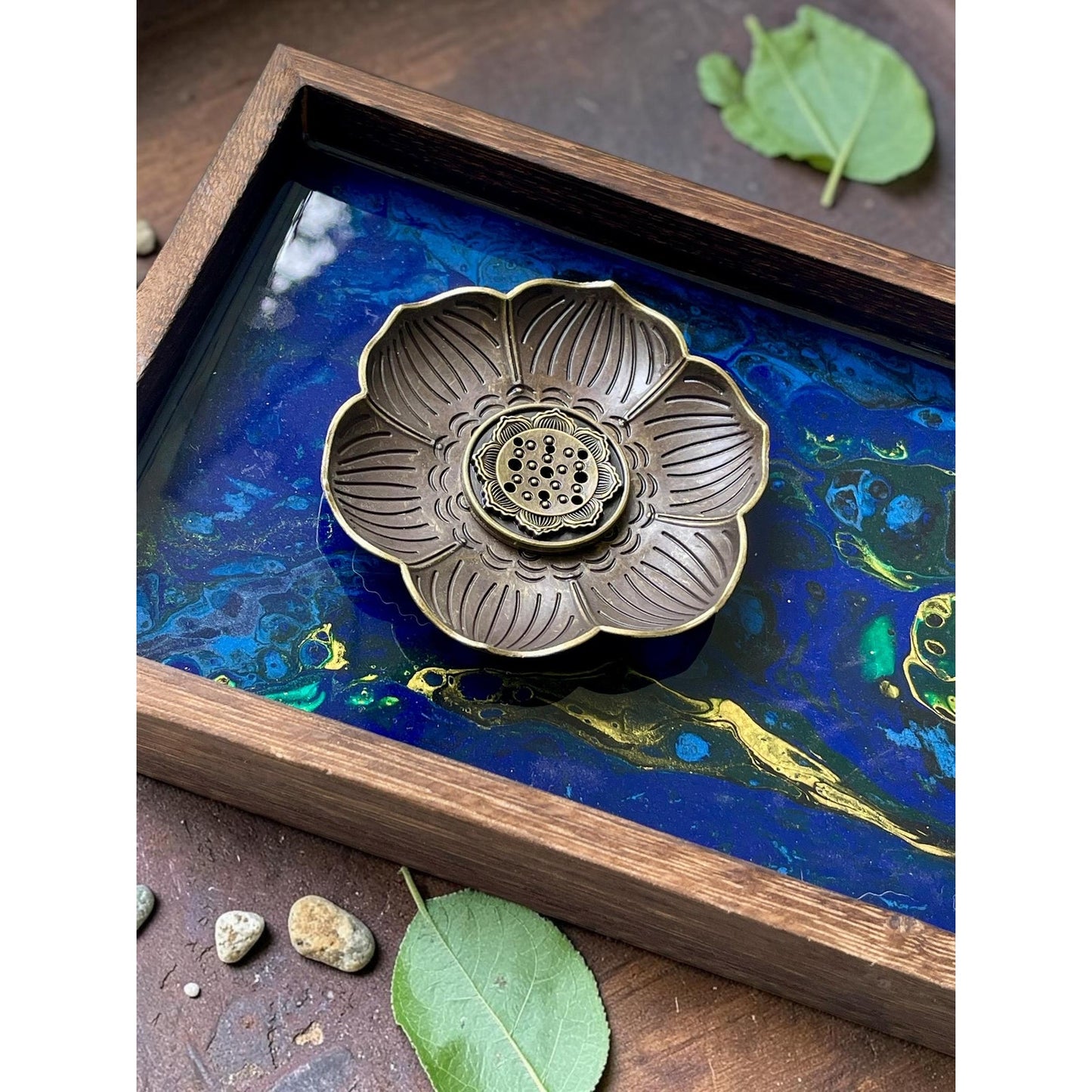Blue Morpho Abyss Goddess Incense Tray | Handmade Resin Art | Lotus Incense Holder | Spiritual Meditation Decor | 11 x 6