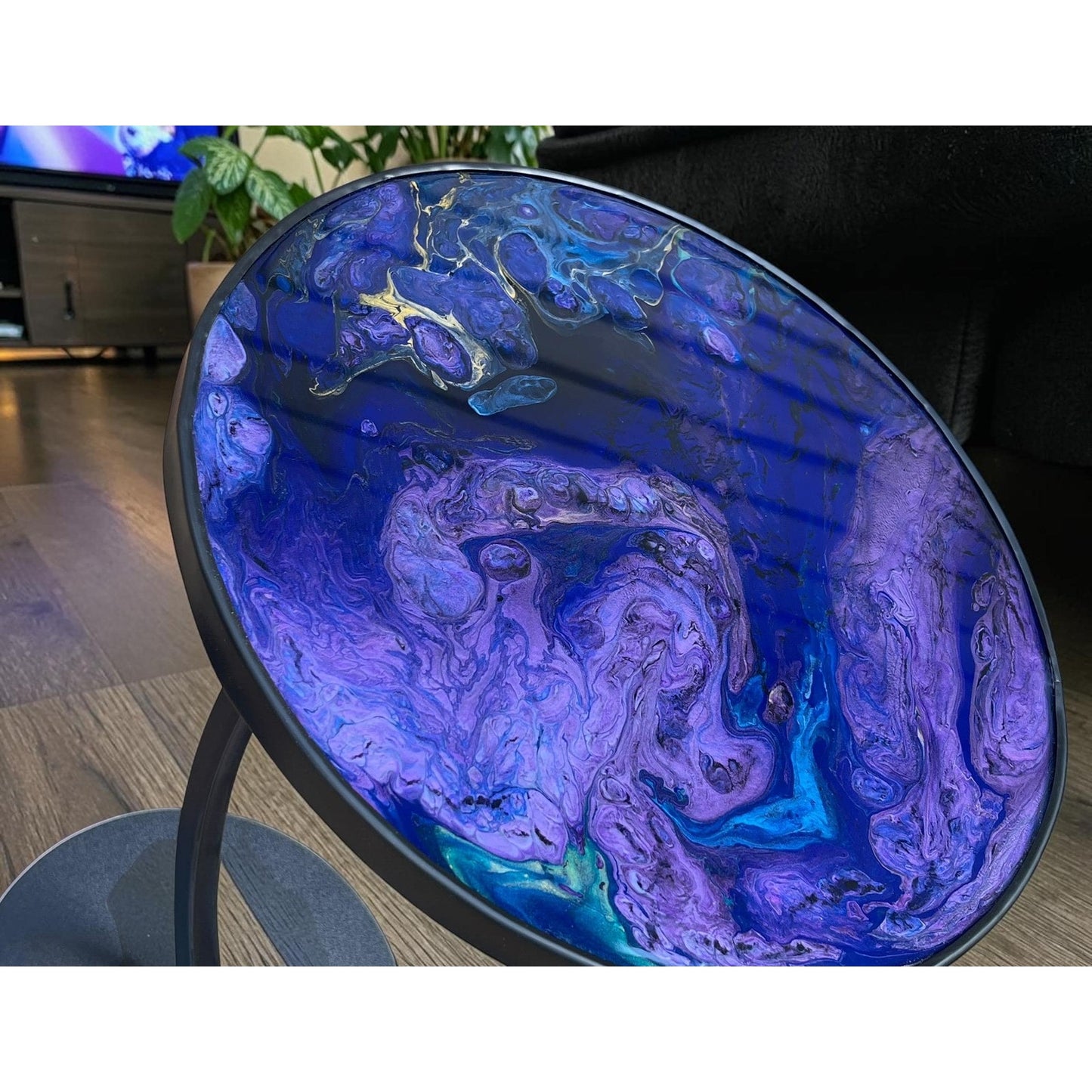 Midnight Tide Side Table | Original Resin Art Furniture | Hand Painted Accent Table | Modern Ocean Inspired Decor | One of a Kind