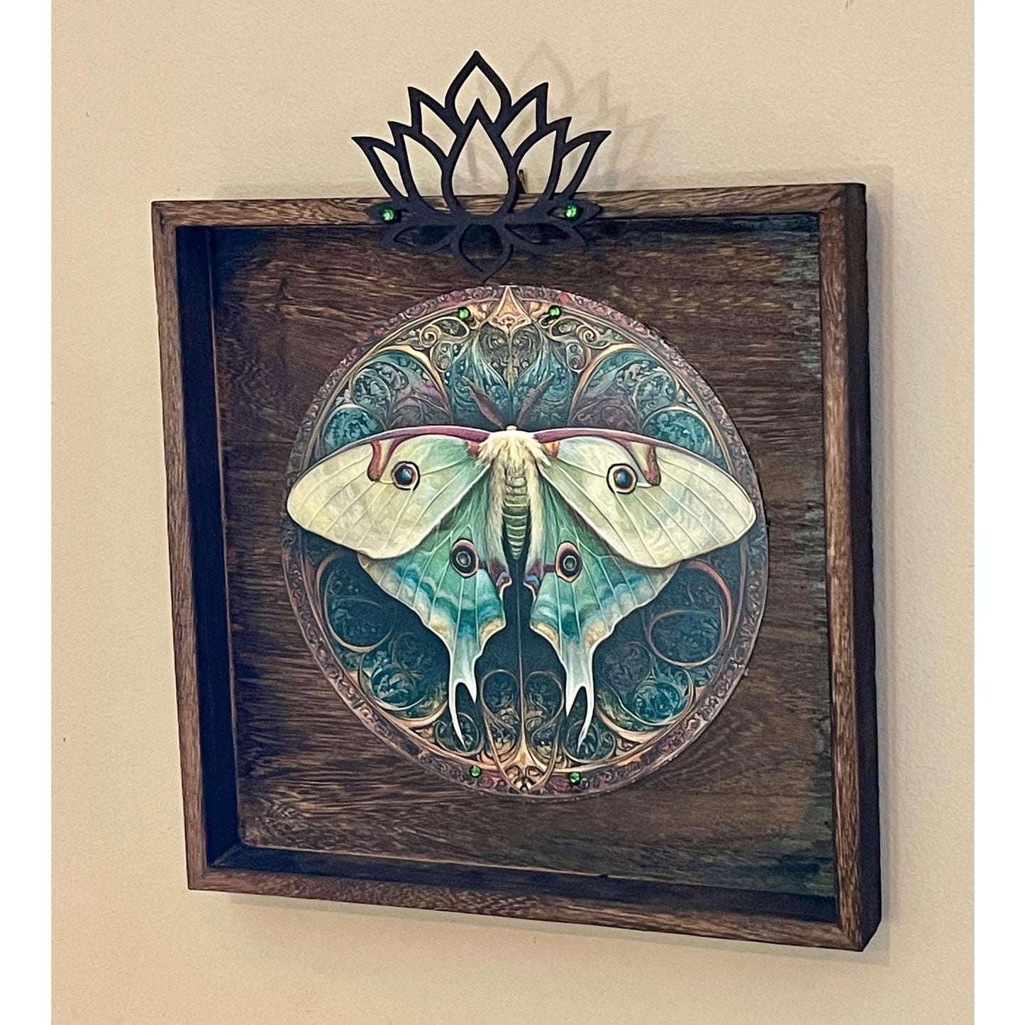 Luna Moth Wall Art 10.5” | Wood Framed Celestial Decor |