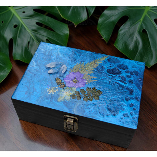 Hand Painted Jewelry Box, Keepsake Box, with Crystals
