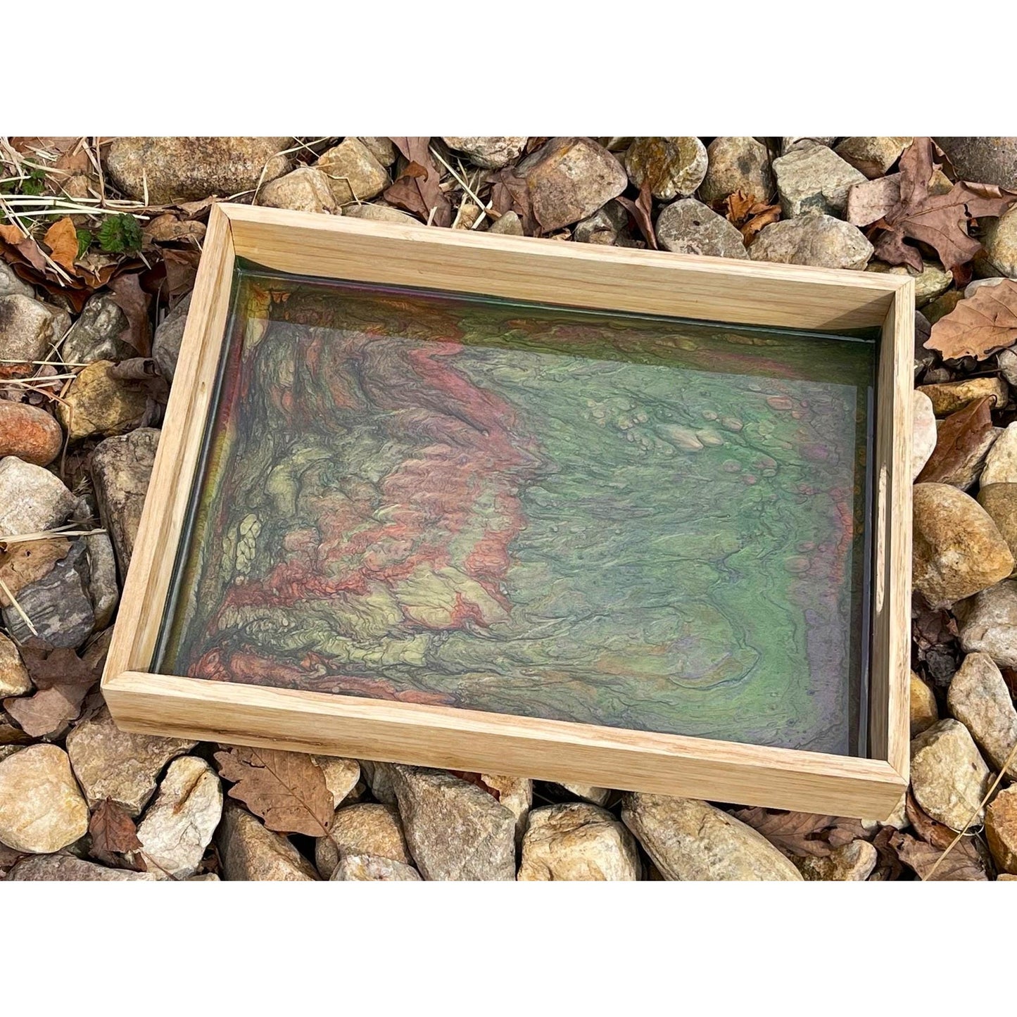 Large Hand Painted Resin Wood Tray • Earth Tone Serving Tray •