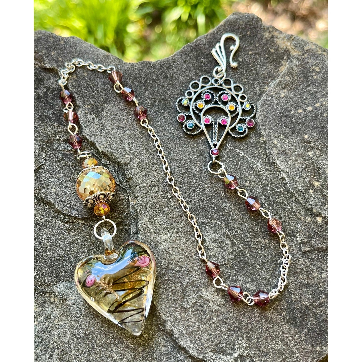 Handmade Glass Heart Sun Catcher | Crystal Window Hanging | Vintage Inspired Sun Catcher