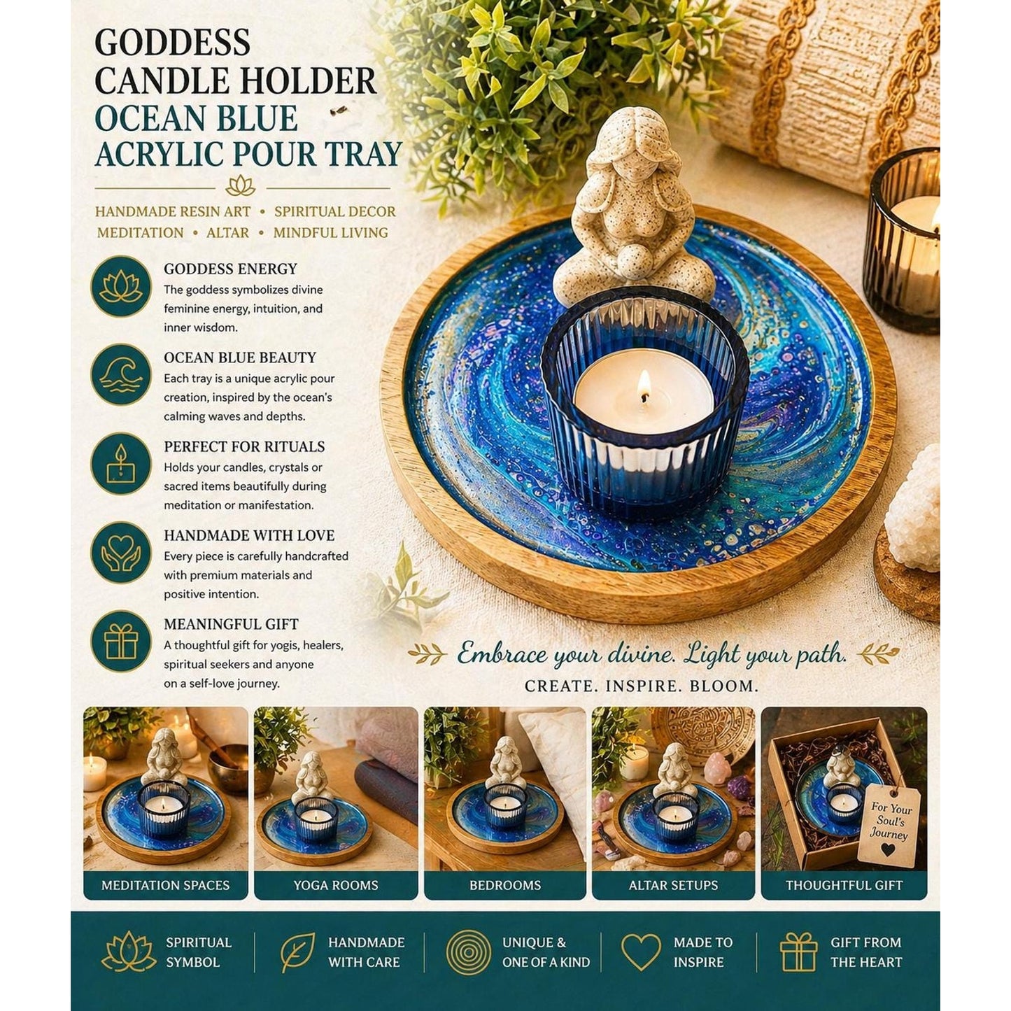 Goddess Candle Holder – Ocean Blue Acrylic Pour Tray