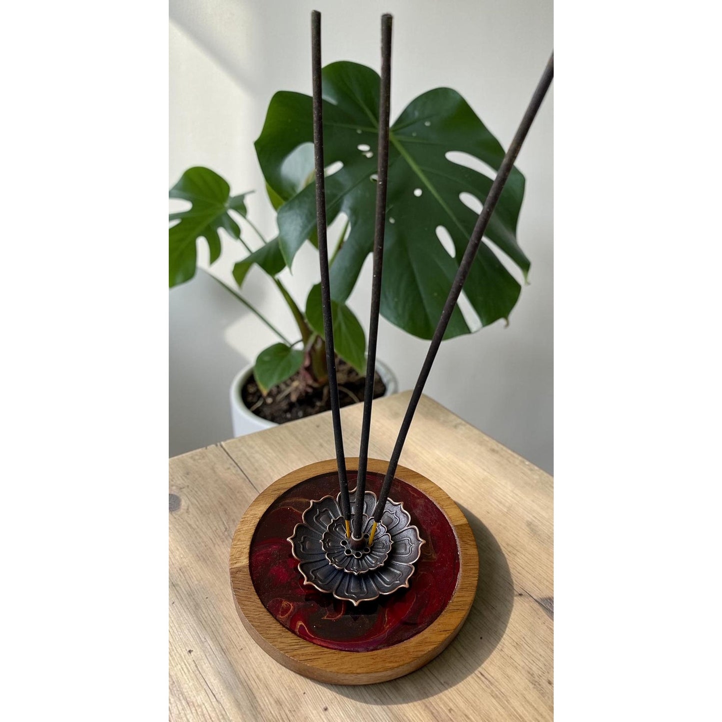 Incense Holder - Lotus Hand Painted Wood