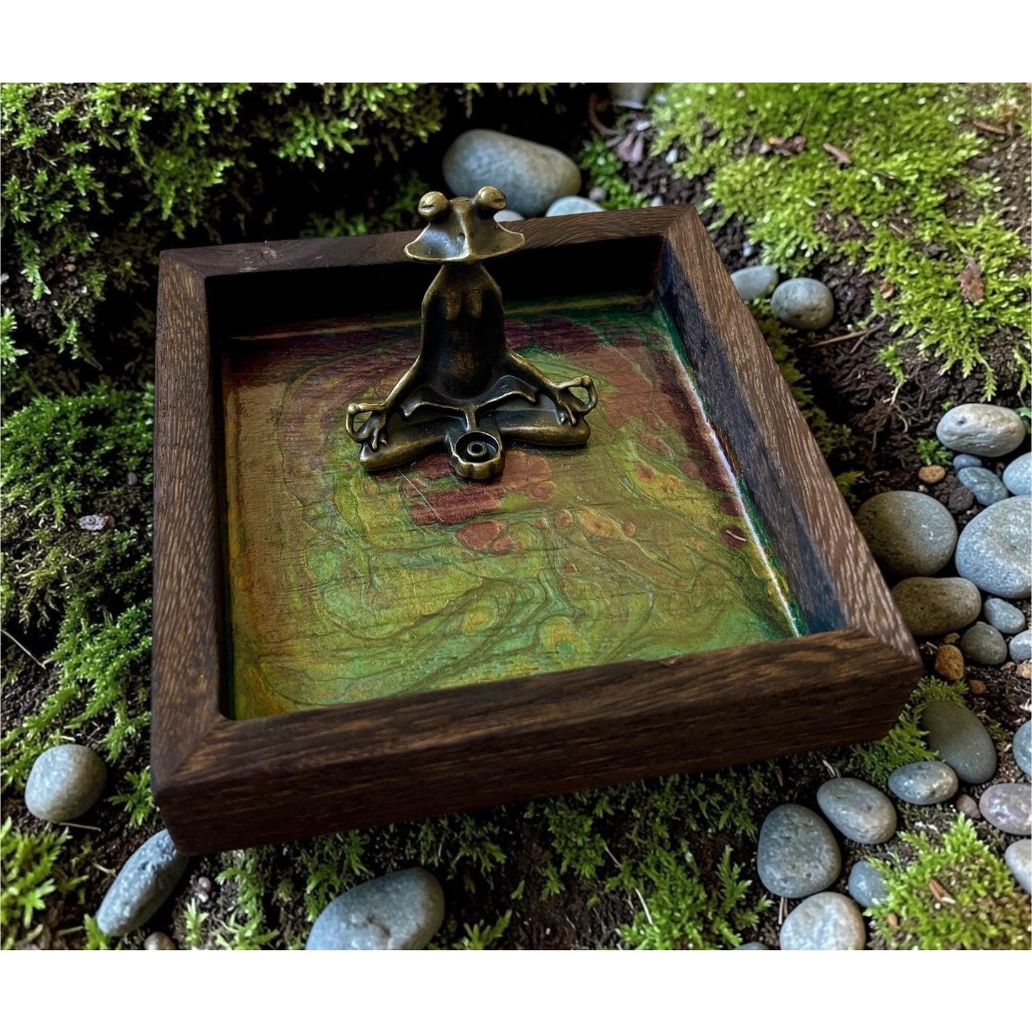 Hand Painted Zen Frog Incense Holder – Meditation Frog Decor – Spiritual Incense Tray – Gloss Finished Boho Zen Art