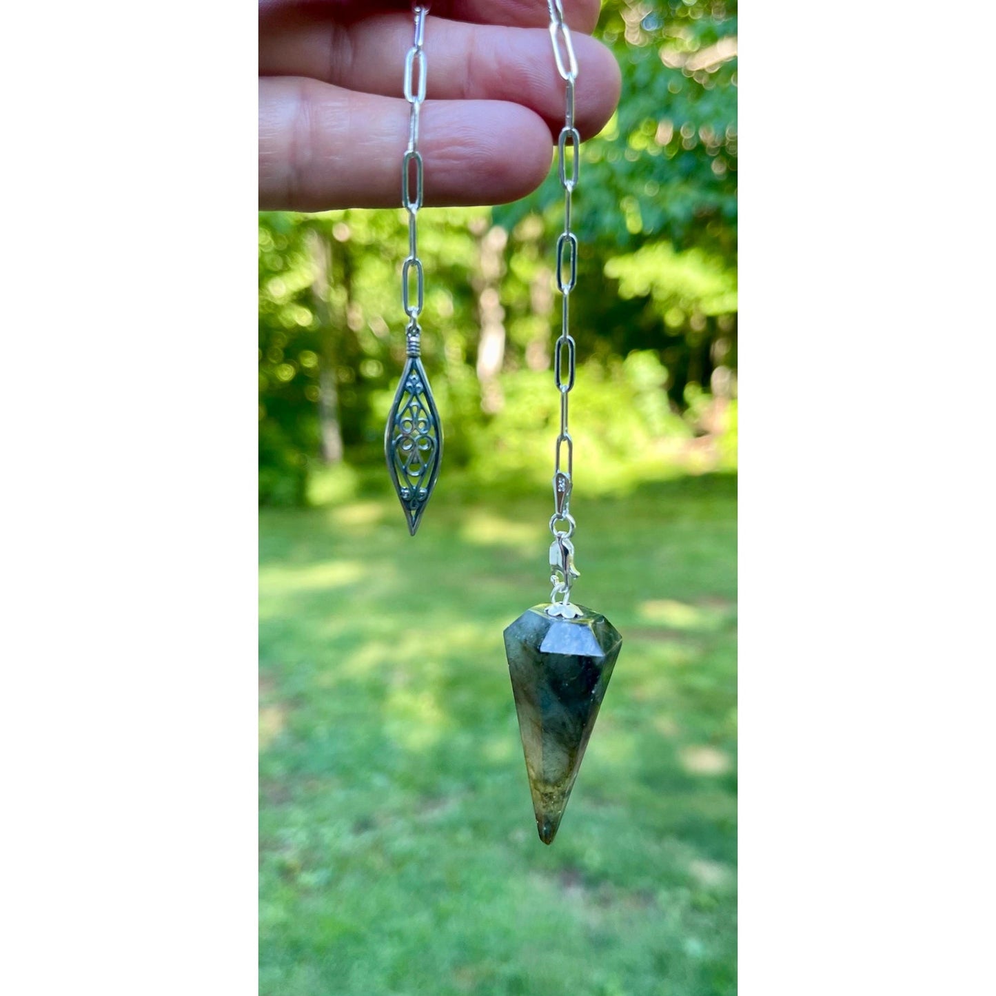 Luxury Labradorite Pendulum | Heavy Sterling Silver Chain | Sterling Silver Handle | Crystal Pendulum | Divination Tool | Handmade Gift