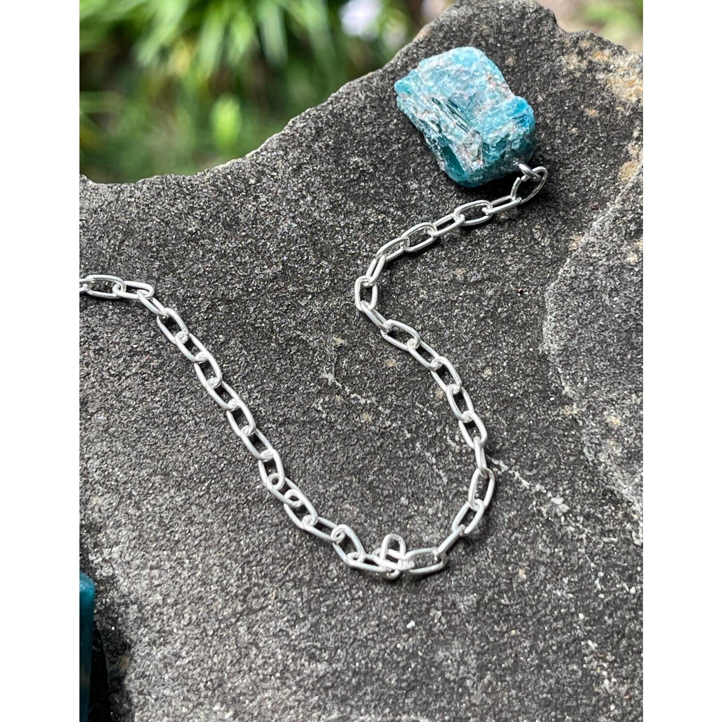Luxury Blue Apatite Pendulum with Raw Blue Apatite Handle | Heavy Sterling Silver Precious Metal Chain | Handcrafted Crystal Pendulum