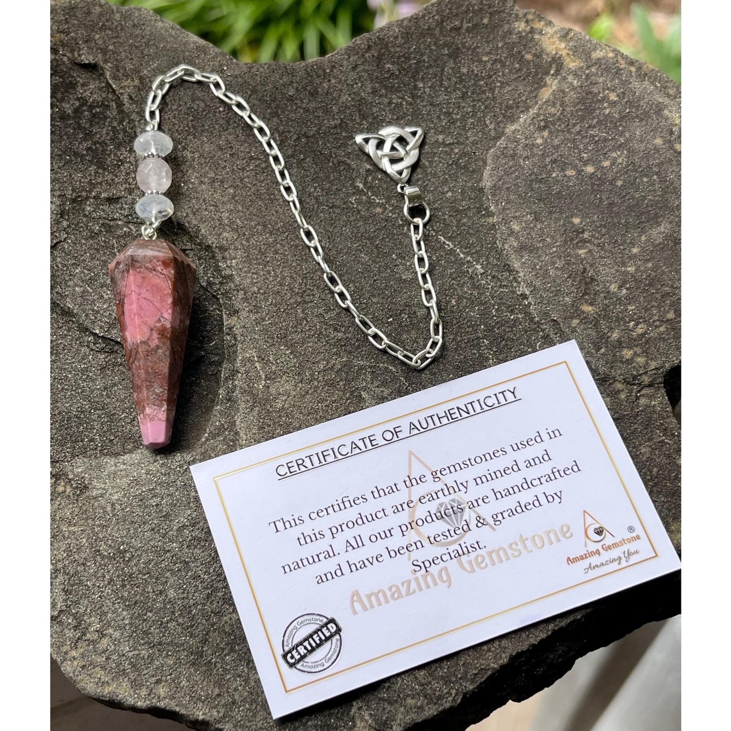 Luxury Cobalt Calcite Pendulum • Sterling Silver Triquetra & Heavy Sterling Silver Chain • Moonstone Crystal Pendulum Handmade Dowsing Tool