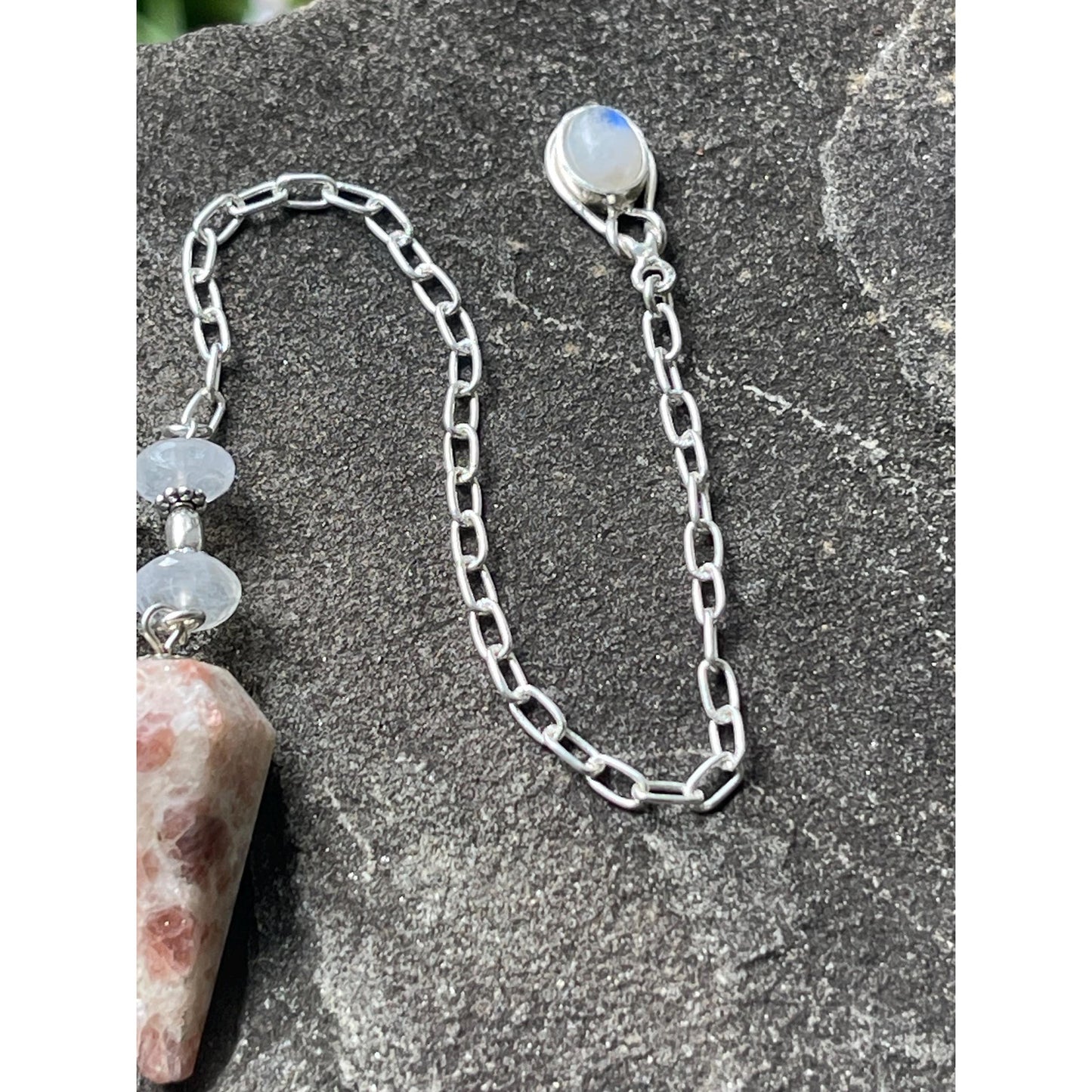 Luxury Peach Moonstone Pendulum | Heavy Sterling Silver Precious Metal Chain | Moonstone Sterling Silver Handle | Handcrafted Pendulum