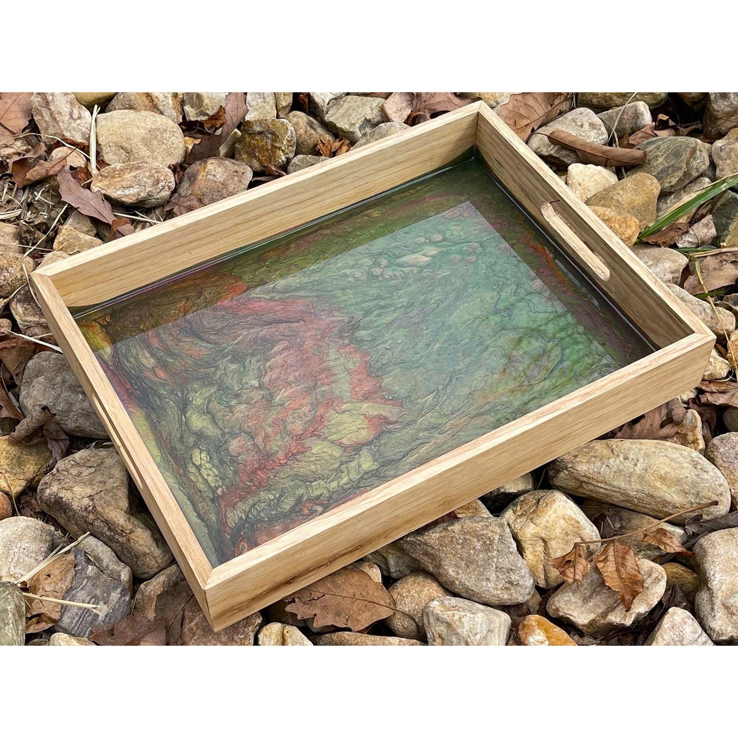 Large Hand Painted Resin Wood Tray • Earth Tone Serving Tray •