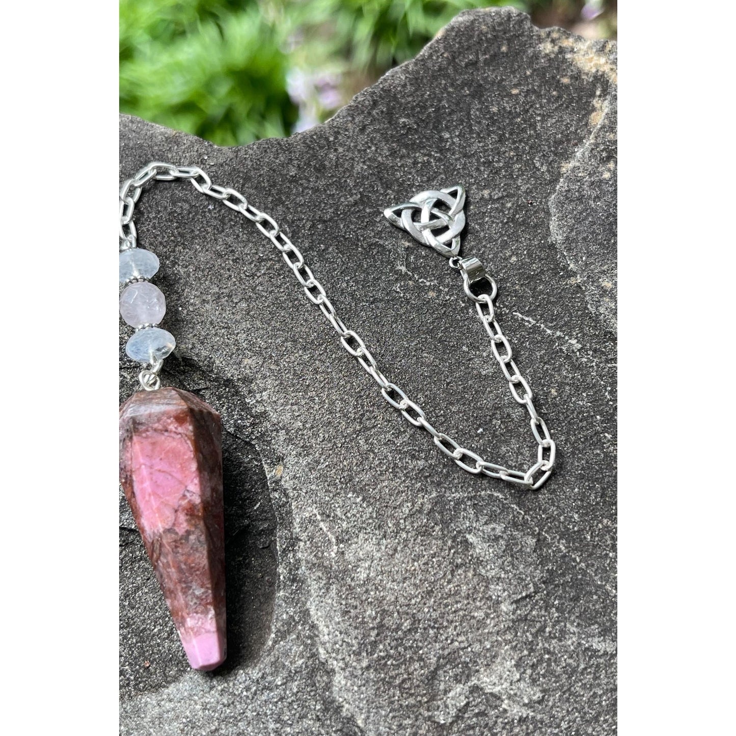 Luxury Cobalt Calcite Pendulum • Sterling Silver Triquetra & Heavy Sterling Silver Chain • Moonstone Crystal Pendulum Handmade Dowsing Tool