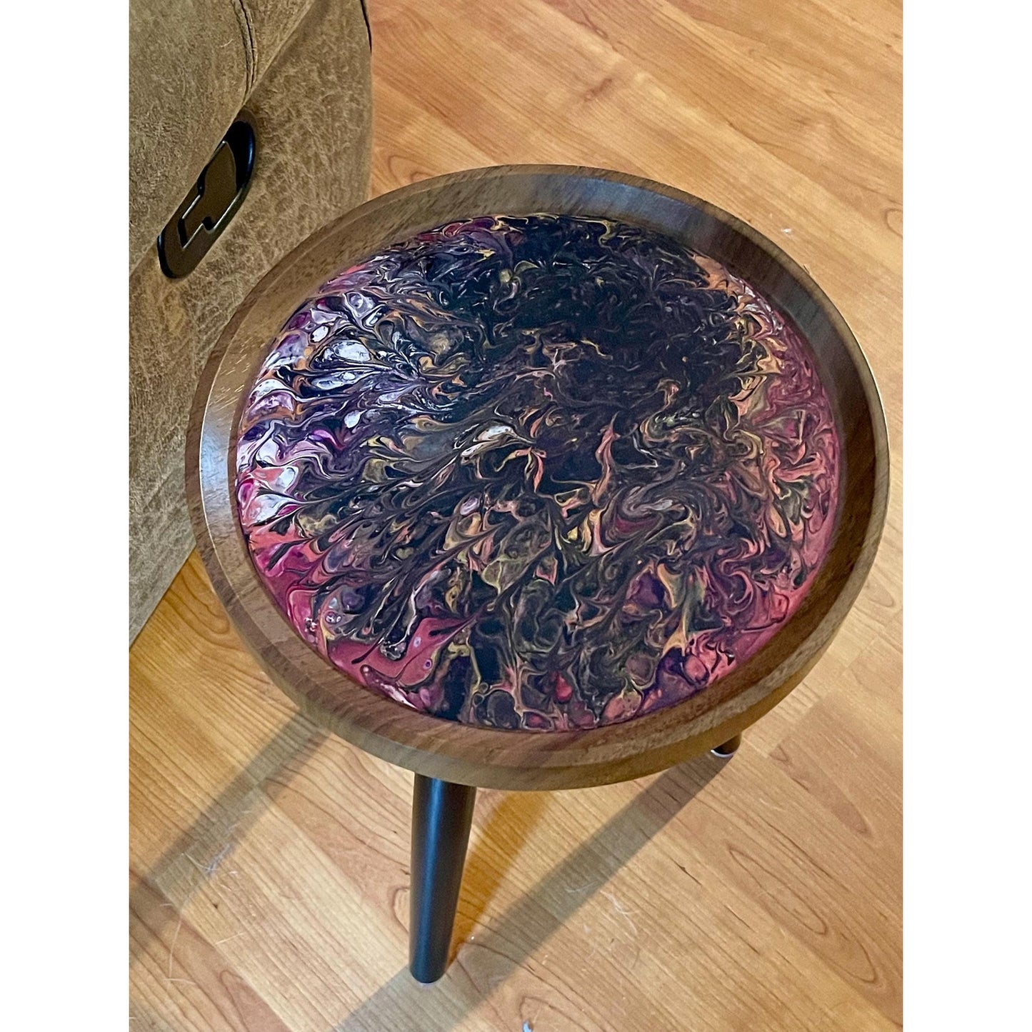 Handmade Resin Art Side Table – Acrylic Pour Accent Table – One of a Kind Modern Decor – Small End Table – Functional Art Furniture