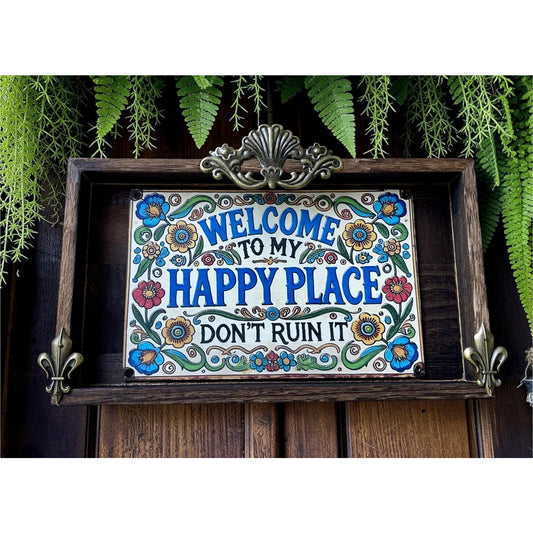 Rustic Farmhouse Welcome Sign | Welcome to My Happy Place Wall Decor | Handmade Wood Wall Hanging | Cottage Decor