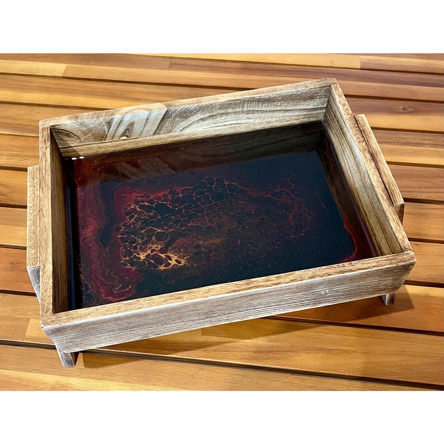 Obsidian Fire Resin Tray, Handmade Wood Tray