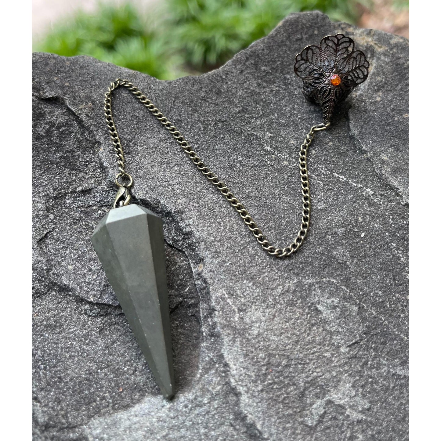 Designs by Imogen Art™ Luxury Collection – One-of-a-Kind Pyrite Pendulum with Rare Prophecy Stone Handle | Handmade Divination Tool