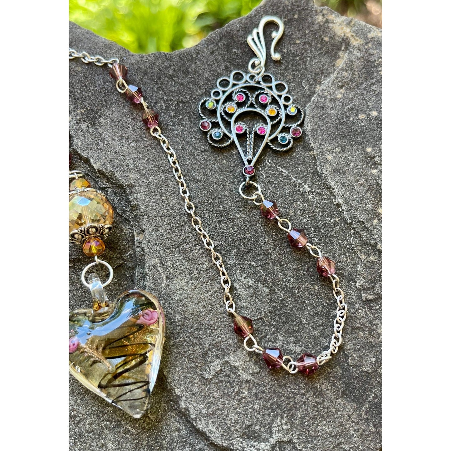 Handmade Glass Heart Sun Catcher | Crystal Window Hanging | Vintage Inspired Sun Catcher