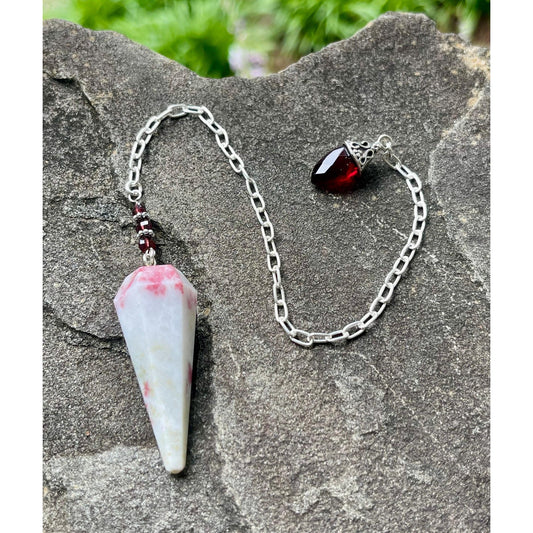 Luxury Cinnabrite Pendulum with Genuine Garnet Handle | Heavy Precious Metal Sterling Silver Chain | Handmade Crystal Pendulum