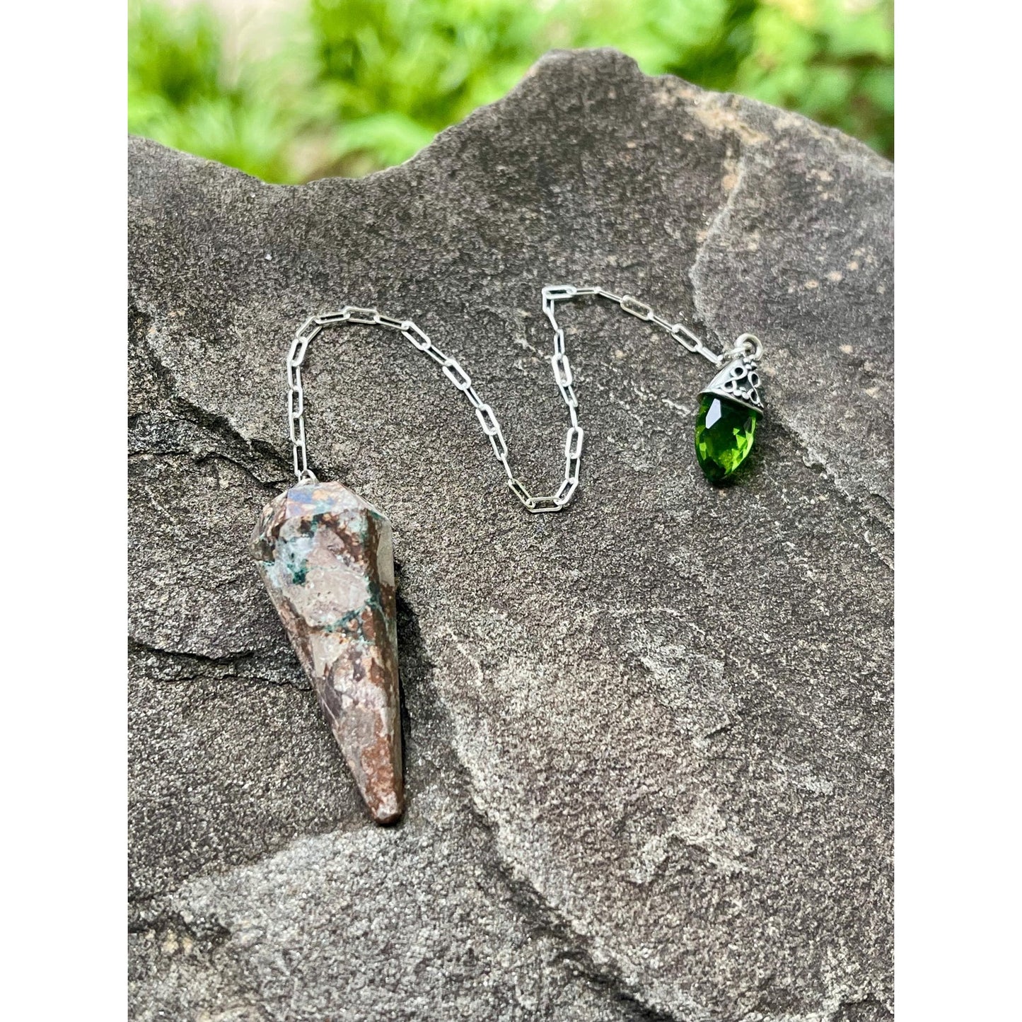 Chrysocolla Pendulum with Peridot Handle | Sterling Silver Dowsing Pendulum | Crystal Divination Tool | Handmade Spiritual Gift