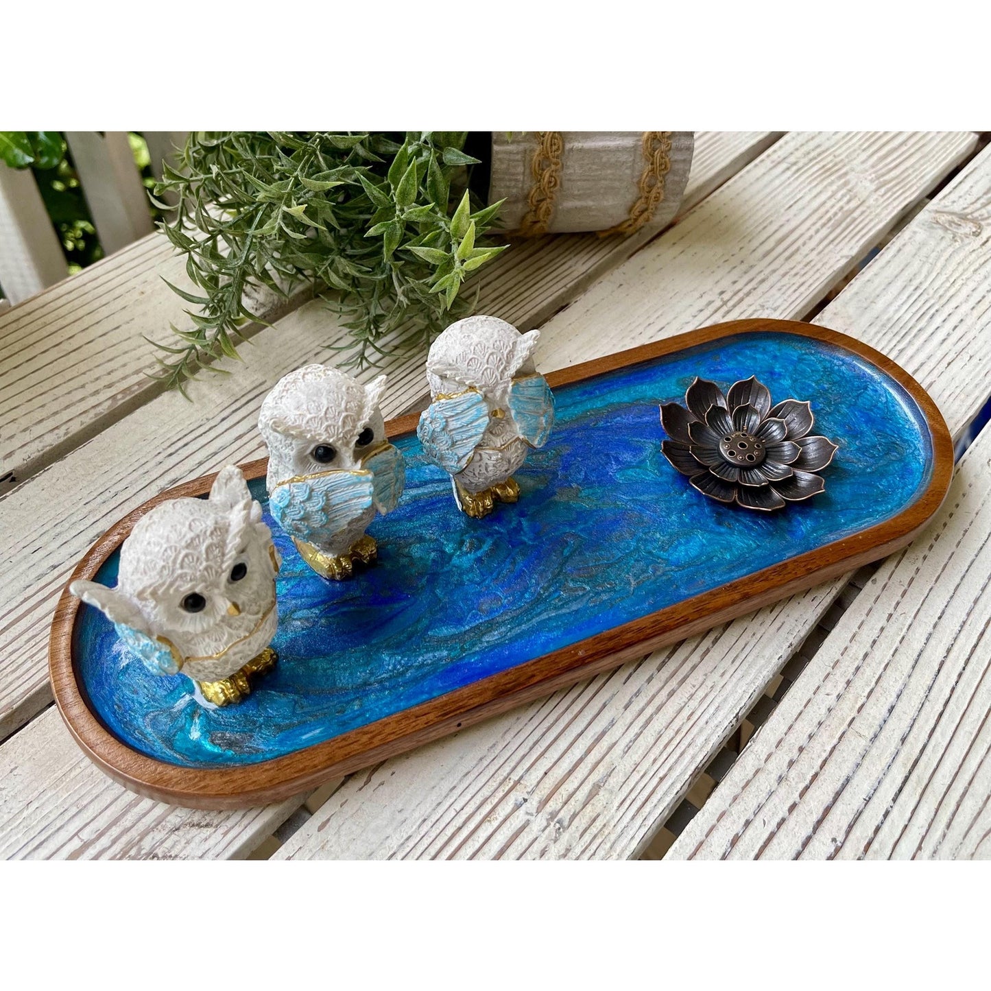 Incense Holder Tray Owl Hear No Evil, Speak No Evil, See No Evil