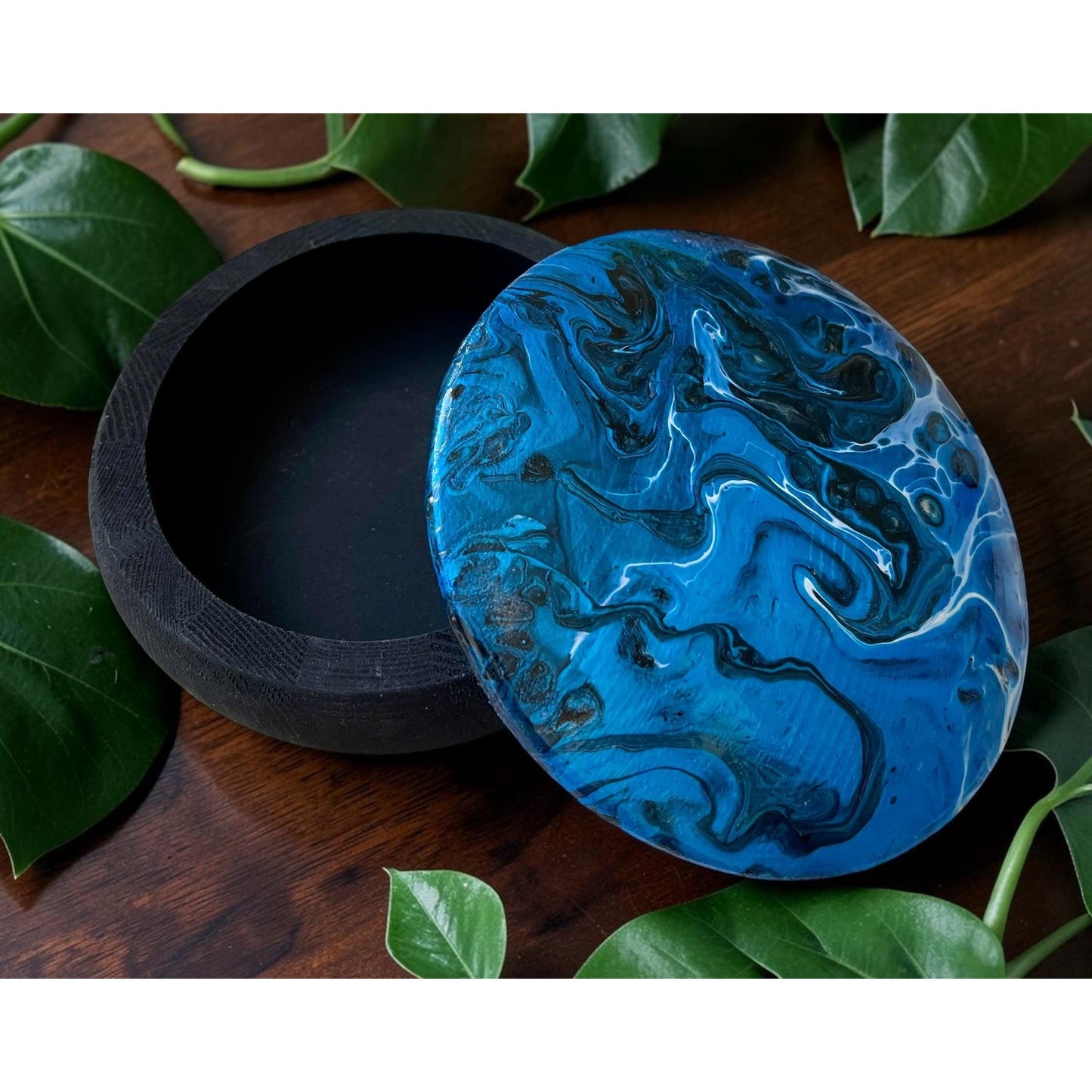 Jewelry Box, Keepsake Box, Round Hand Painted Box Acrylic Hand painted 5" x 5"