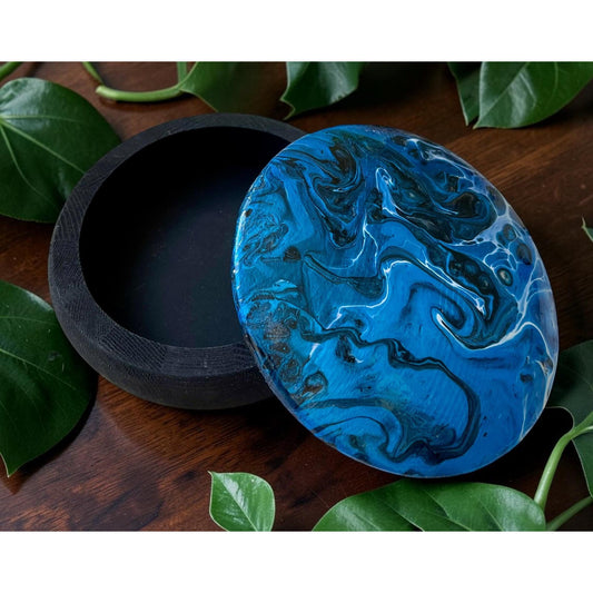 Jewelry Box, Keepsake Box, Round Hand Painted Box Acrylic Hand painted 5" x 5"