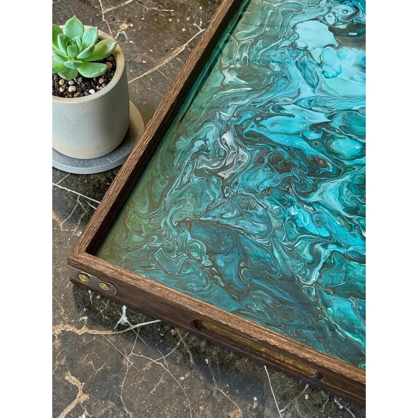 Glacial Vein Resin Art Tray | 18x12 Handmade Serving Tray | Turquoise Fluid Art | Luxury Home Decor | Coastal Decor | Functional Art Tray