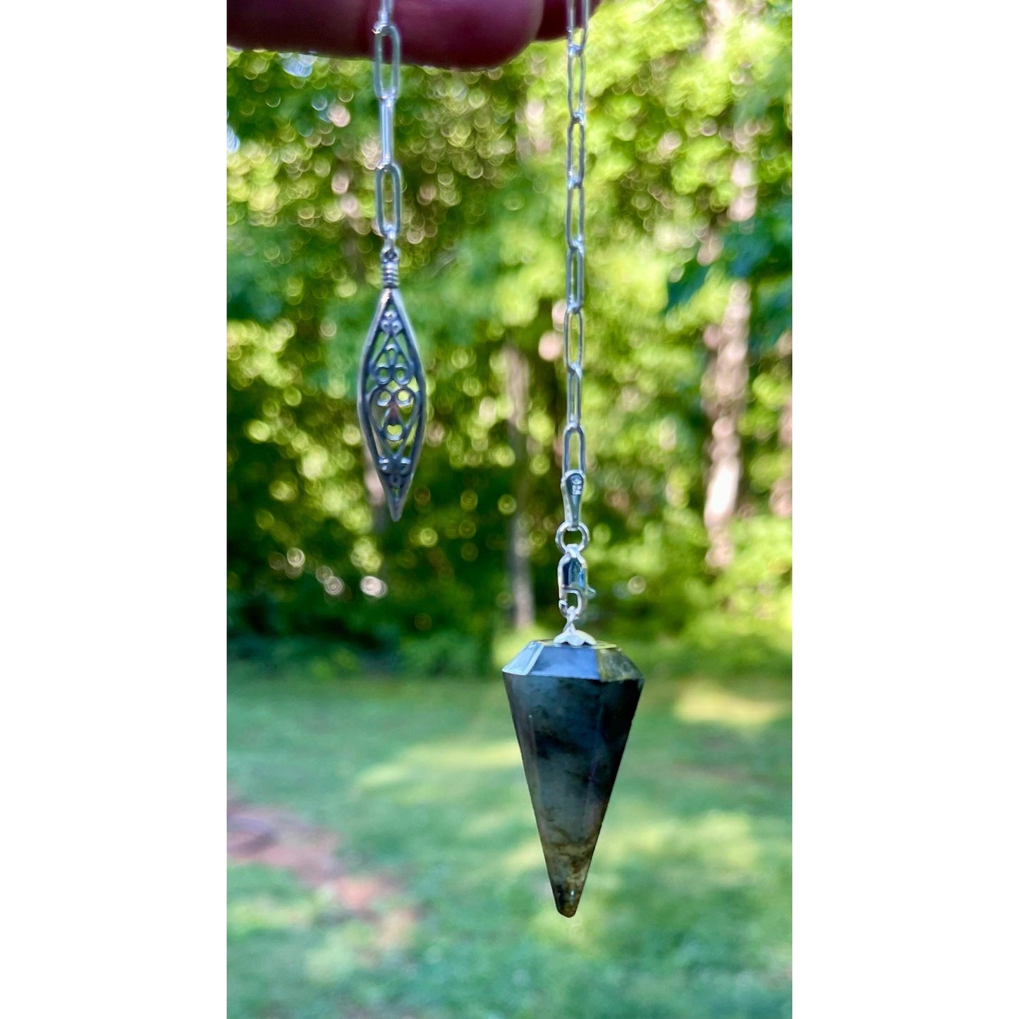 Luxury Labradorite Pendulum | Heavy Sterling Silver Chain | Sterling Silver Handle | Crystal Pendulum | Divination Tool | Handmade Gift