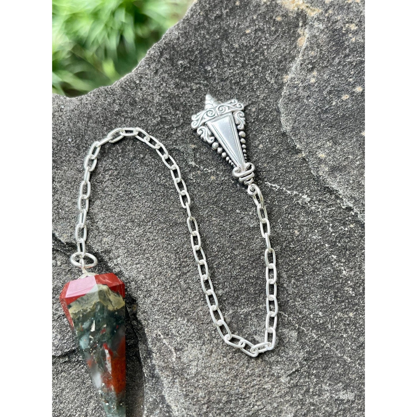 Luxury African Bloodstone Pendulum with Sterling Silver Handle & Chain | Handcrafted Crystal Divination Tool | Reiki Meditation |