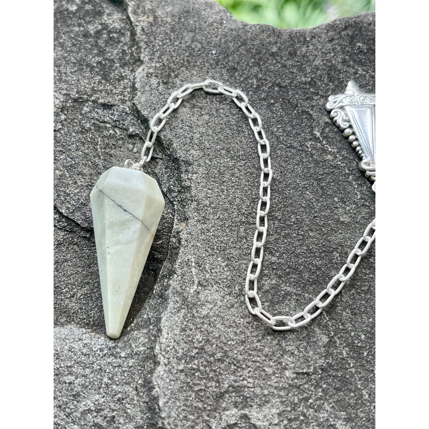 Luxury Serpentine Pendulum with Sterling Silver Handle & Chain | Handcrafted Crystal Divination Tool | Reiki Meditation | One of a Kind